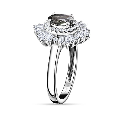 Green Tanzanite and White Zircon 2.15 ctw Ballerina Ring in Platinum Over Sterling Silver (Size 10.0)