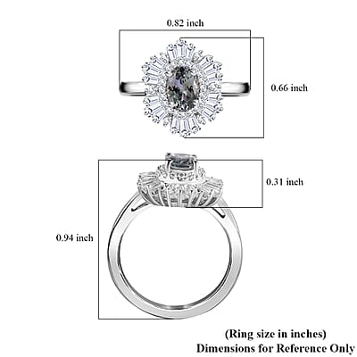 Green Tanzanite and White Zircon 2.15 ctw Ballerina Ring in Platinum Over Sterling Silver (Size 10.0)