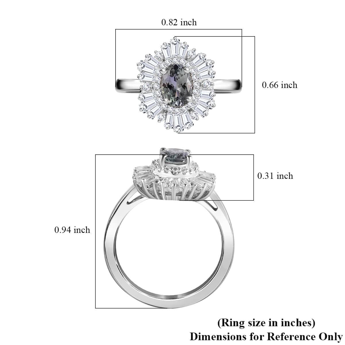 Green Tanzanite and White Zircon Ballerina Ring in Platinum Over Sterling Silver (Size 10.0) 2.15 ctw image number 5