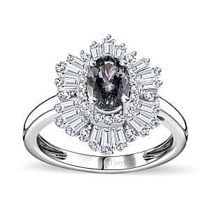 Green Tanzanite and White Zircon Ballerina Ring in Platinum Over Sterling Silver (Size 9.0) 2.15 ctw