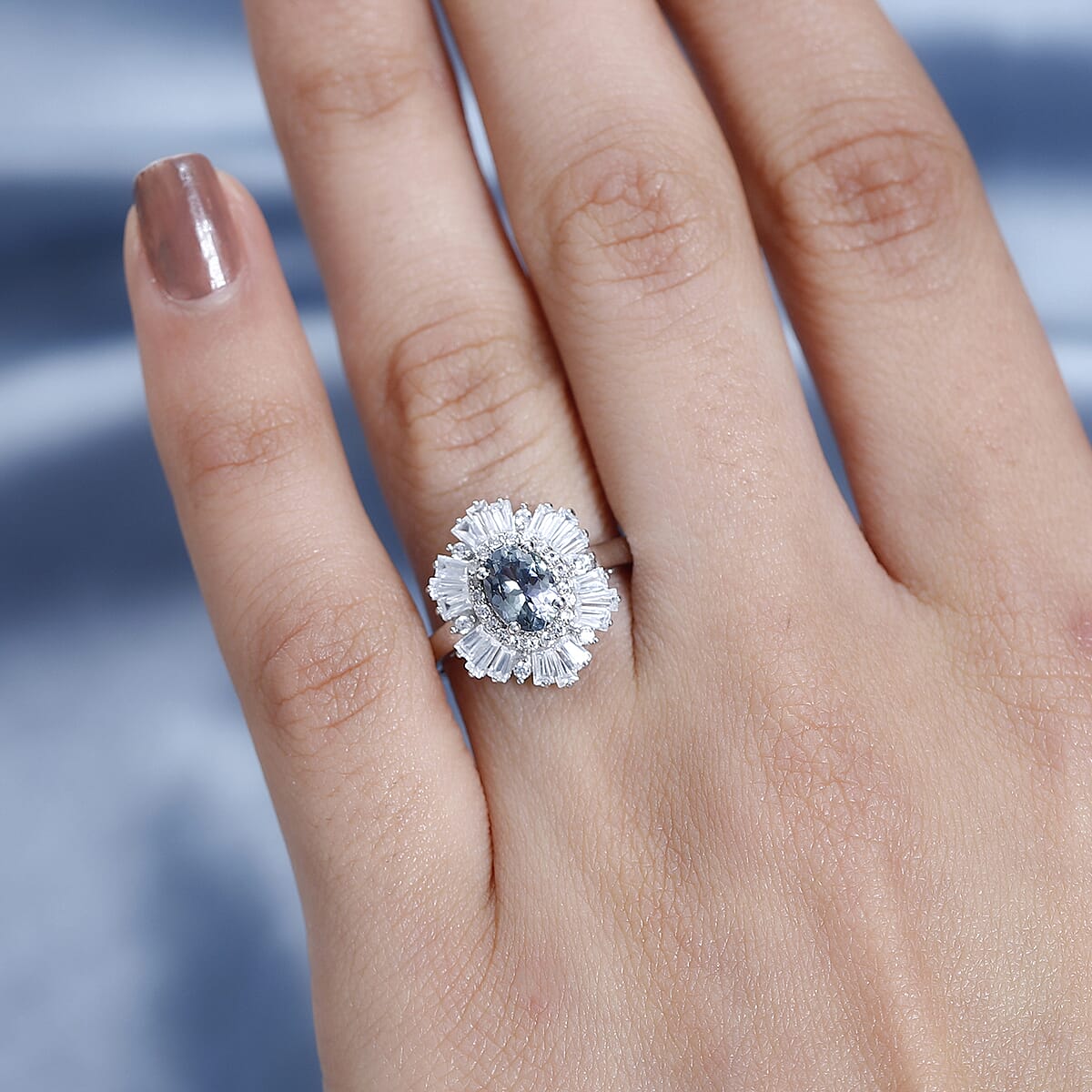 Green Tanzanite and White Zircon Ballerina Ring in Platinum Over Sterling Silver (Size 9.0) 2.15 ctw image number 2