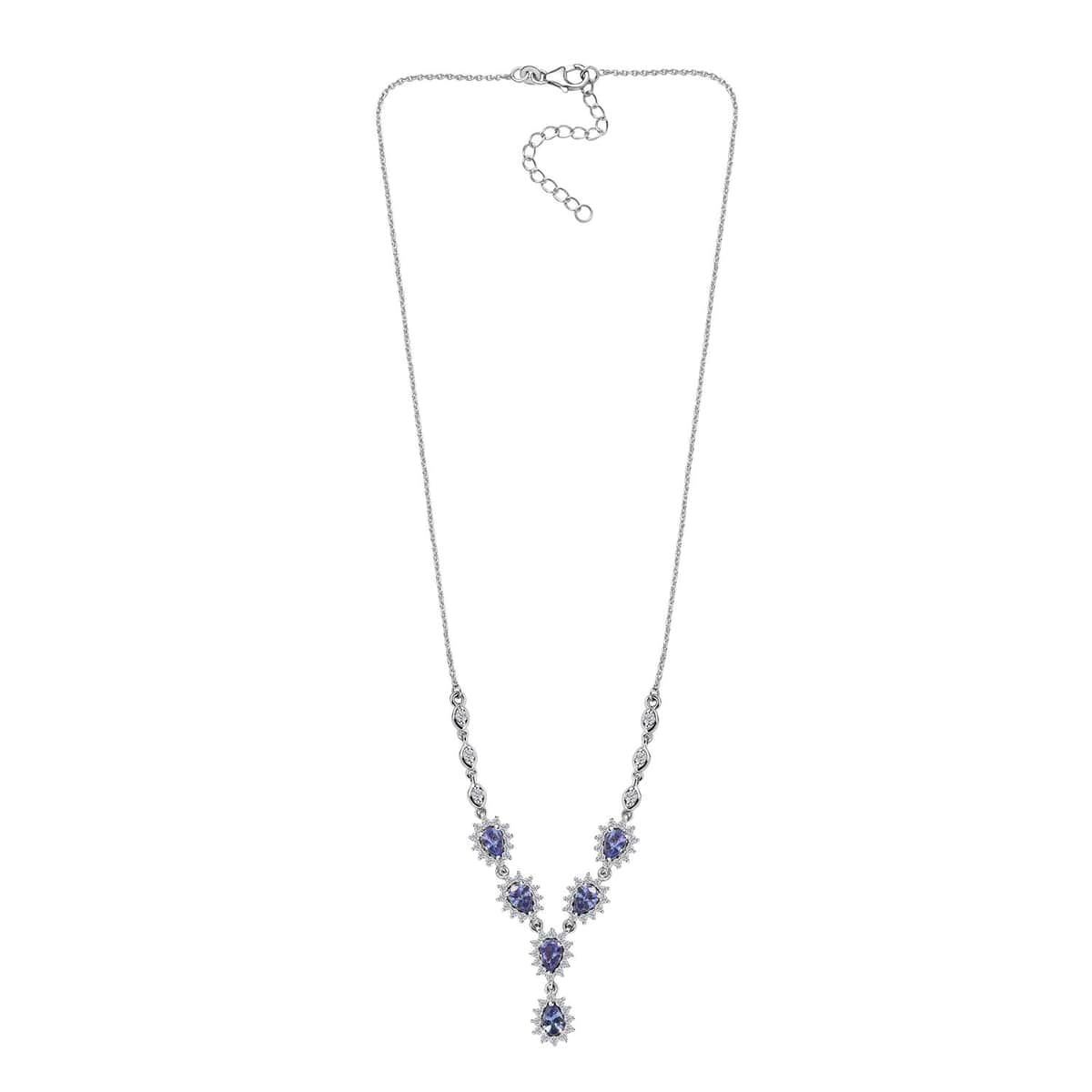 Tanzanite and White Zircon Sunburst Necklace 18-20 Inches in Platinum Over Sterling Silver 4.00 ctw image number 3