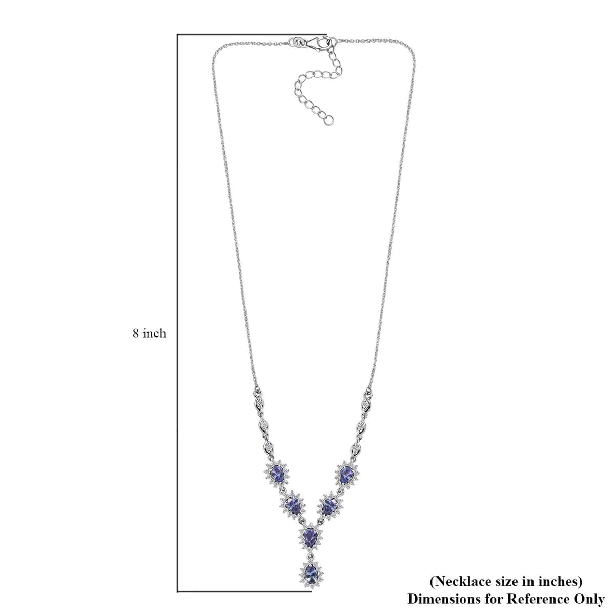 Tanzanite and White Zircon Sunburst Necklace 18-20 Inches in Platinum Over Sterling Silver 4.00 ctw image number 5