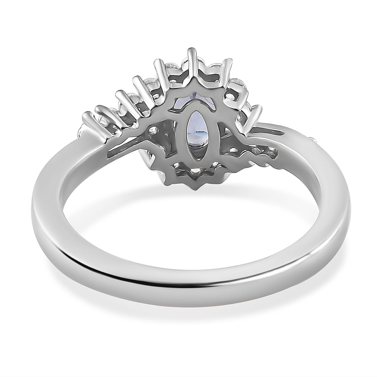 Peacock Tanzanite and White Zircon Bypass Ring in Platinum Over Sterling Silver (Size 10.0) 0.75 ctw