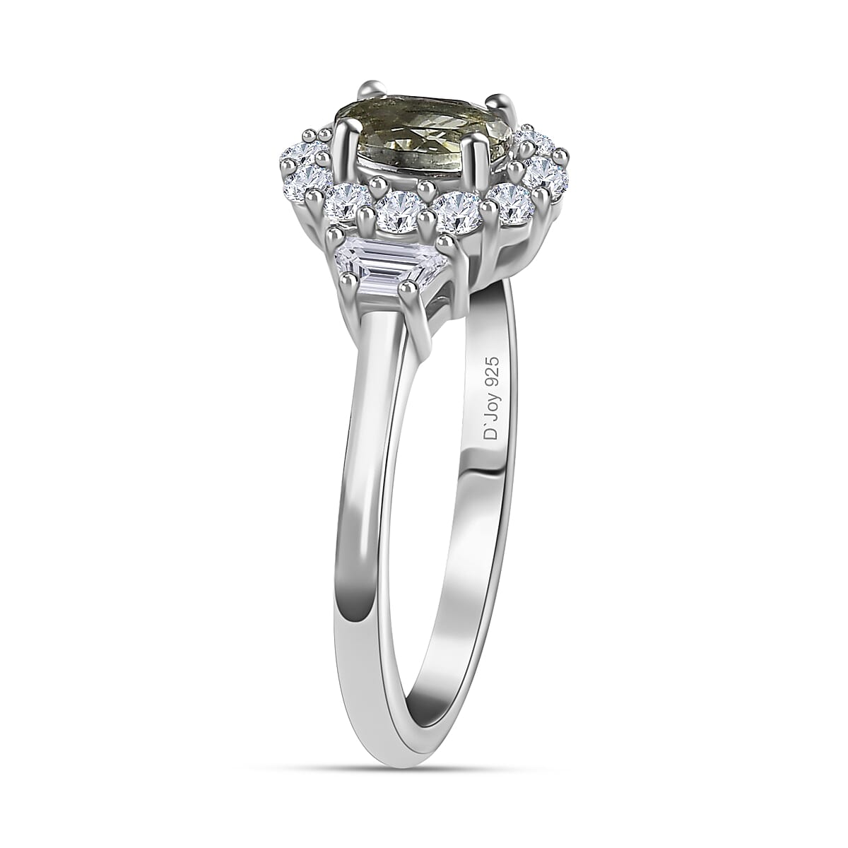 Green Tanzanite and White Zircon Halo Ring in Platinum Over Sterling Silver (Size 10.0) 1.25 ctw