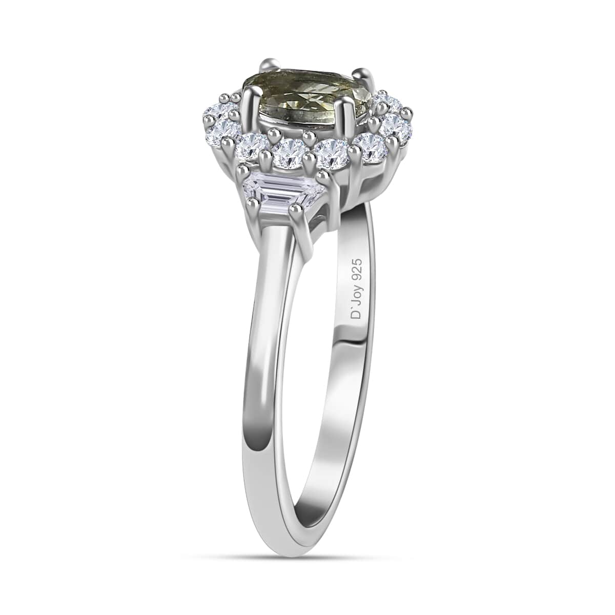 Green Tanzanite and White Zircon Ring in Platinum Over Sterling Silver (Size 10.0) 1.25 ctw image number 3