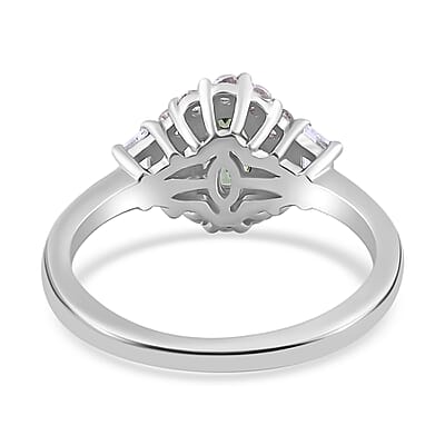 Green Tanzanite and White Zircon Halo Ring in Platinum Over Sterling Silver (Size 10.0) 1.25 ctw