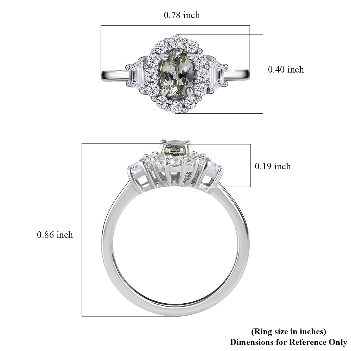Green Tanzanite and White Zircon Halo Ring in Platinum Over Sterling Silver (Size 10.0) 1.25 ctw