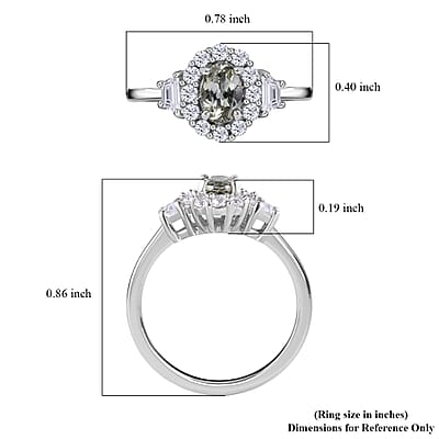 Green Tanzanite and White Zircon Halo Ring in Platinum Over Sterling Silver (Size 10.0) 1.25 ctw