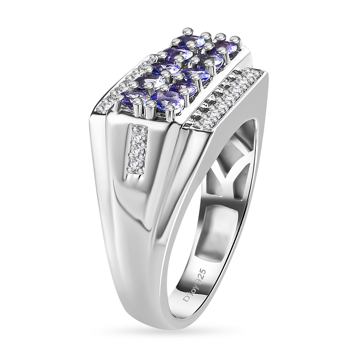 Tanzanite and White Zircon Men's Ring in Platinum Over Sterling Silver (Size 10.0) 1.50 ctw