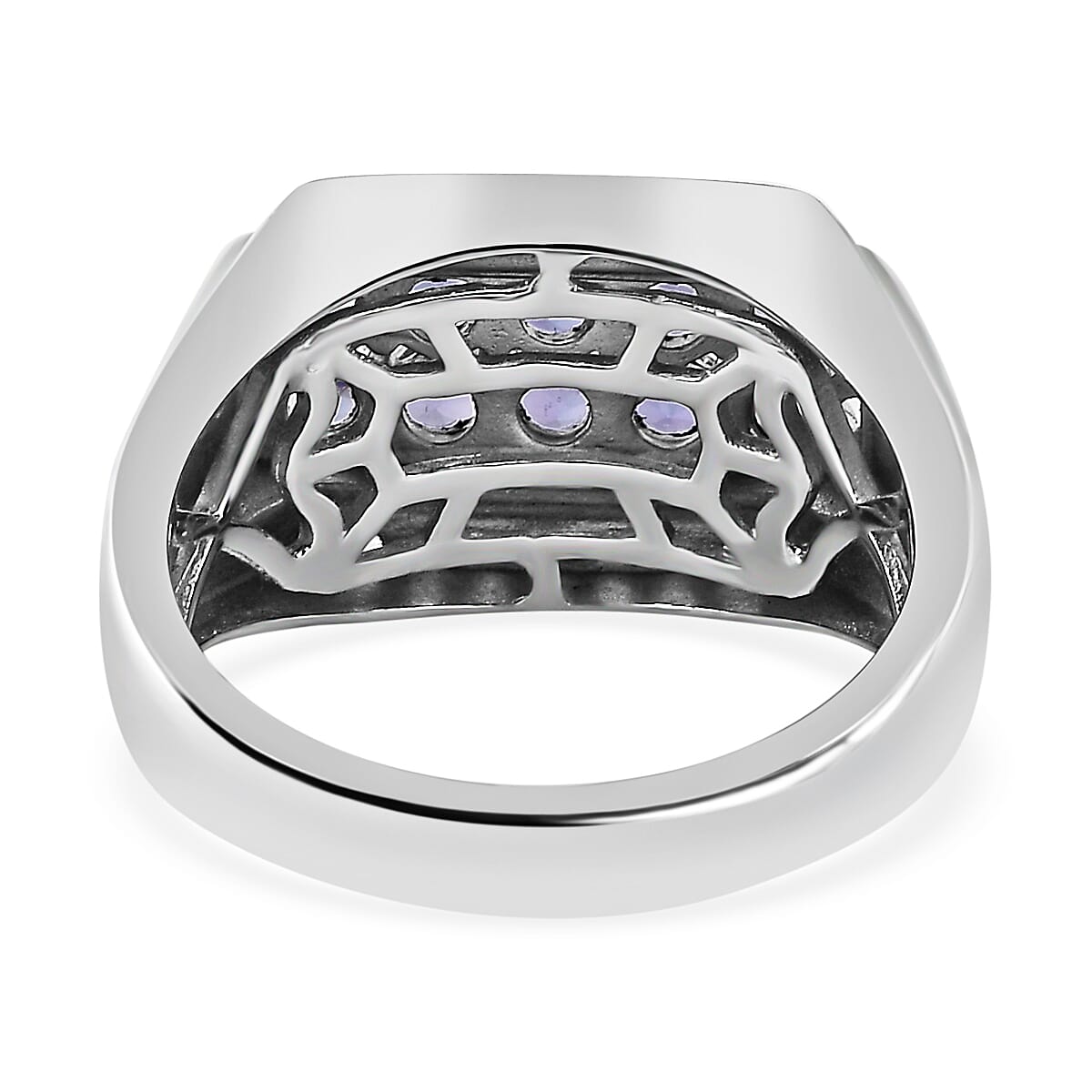 Tanzanite and White Zircon Men's Ring in Platinum Over Sterling Silver (Size 10.0) 1.50 ctw