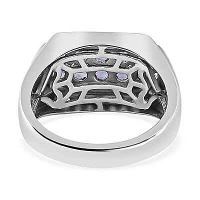 Tanzanite and White Zircon Men's Ring in Platinum Over Sterling Silver (Size 10.0) 1.50 ctw