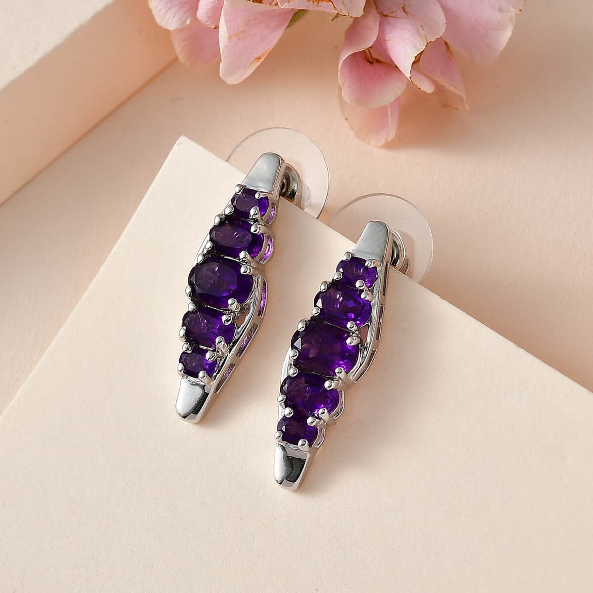 African Amethyst Earrings in Platinum Over Sterling Silver 3.75 ctw image number 1