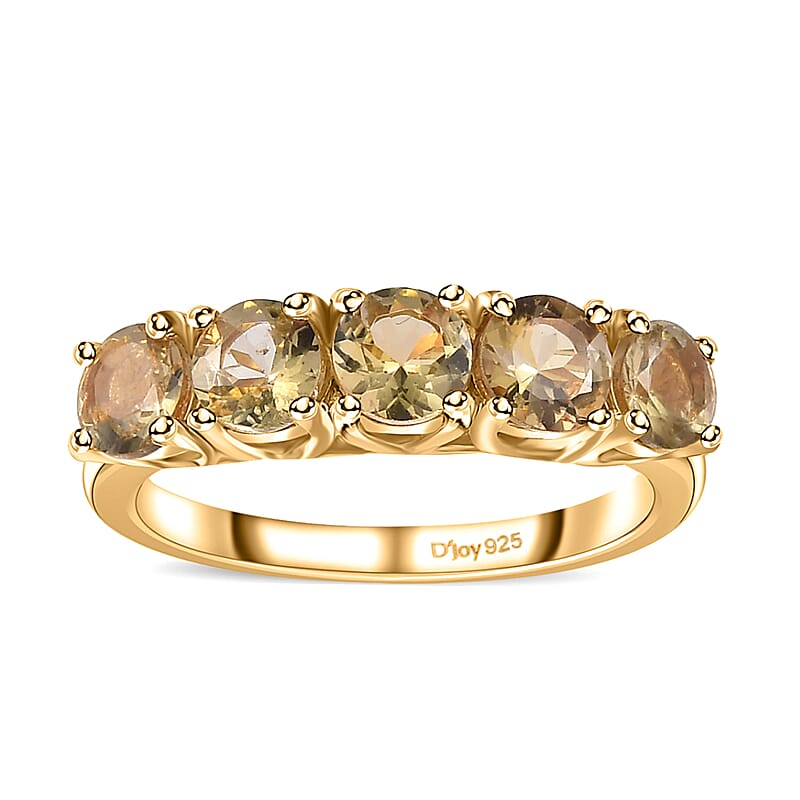 Golden Tanzanite 5 Stone Ring in Vermeil Yellow Gold Over Sterling Silver (Size 10.0) 1.35 ctw