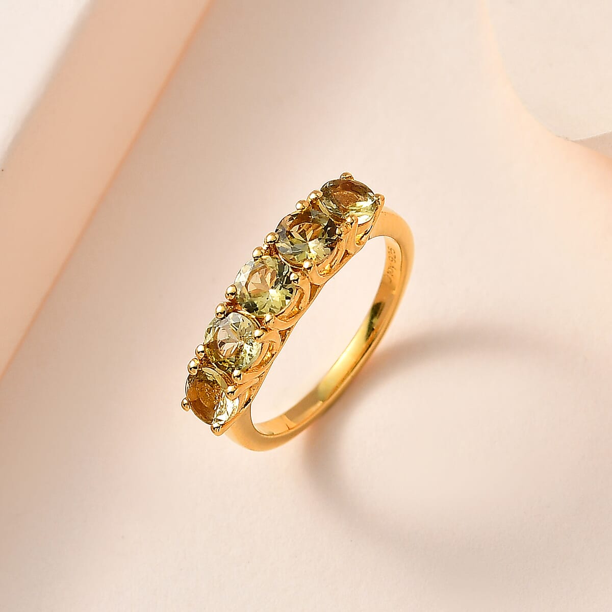 Golden Tanzanite 5 Stone Ring in Vermeil Yellow Gold Over Sterling Silver (Size 10.0) 1.35 ctw image number 1