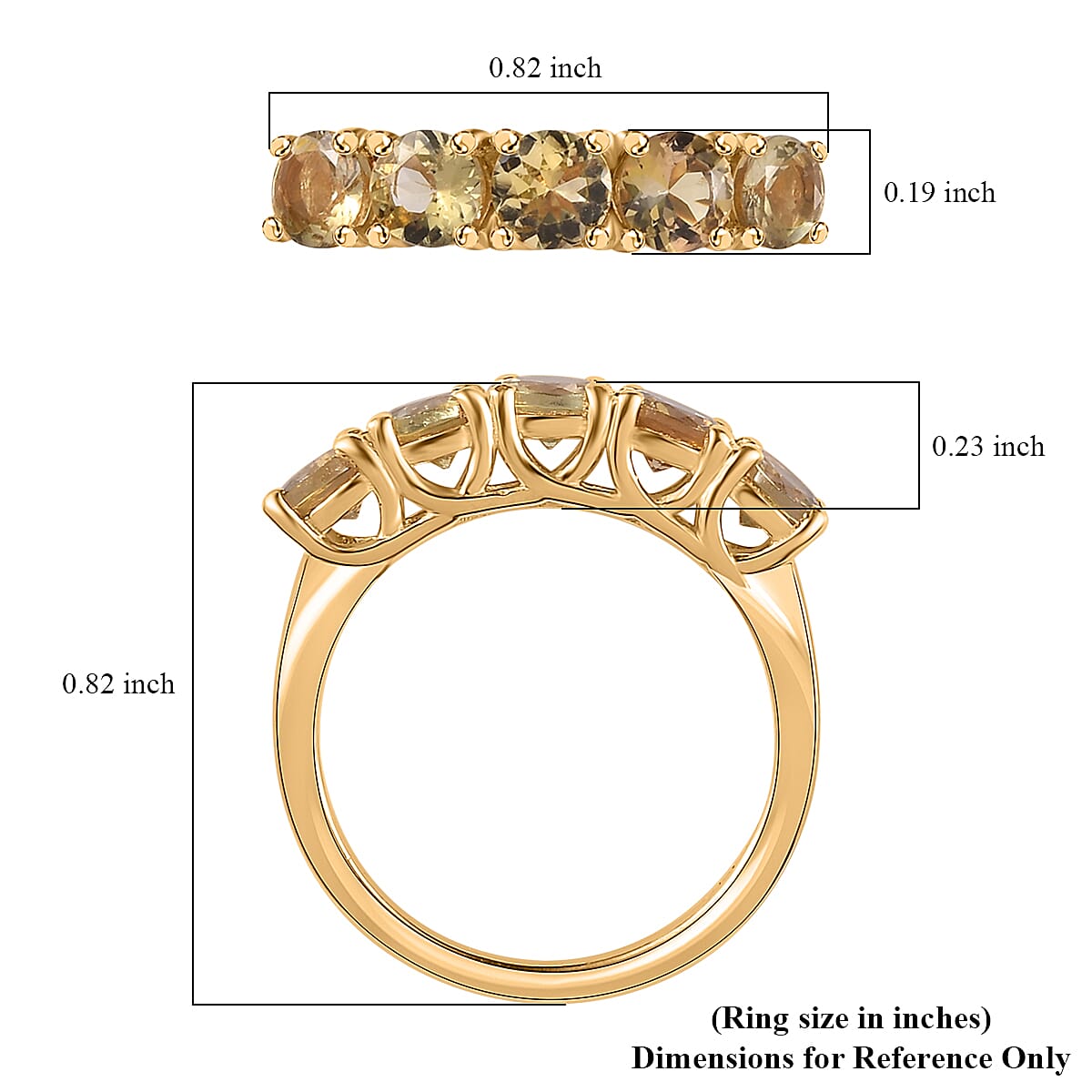 Golden Tanzanite 5 Stone Ring in Vermeil Yellow Gold Over Sterling Silver (Size 10.0) 1.35 ctw