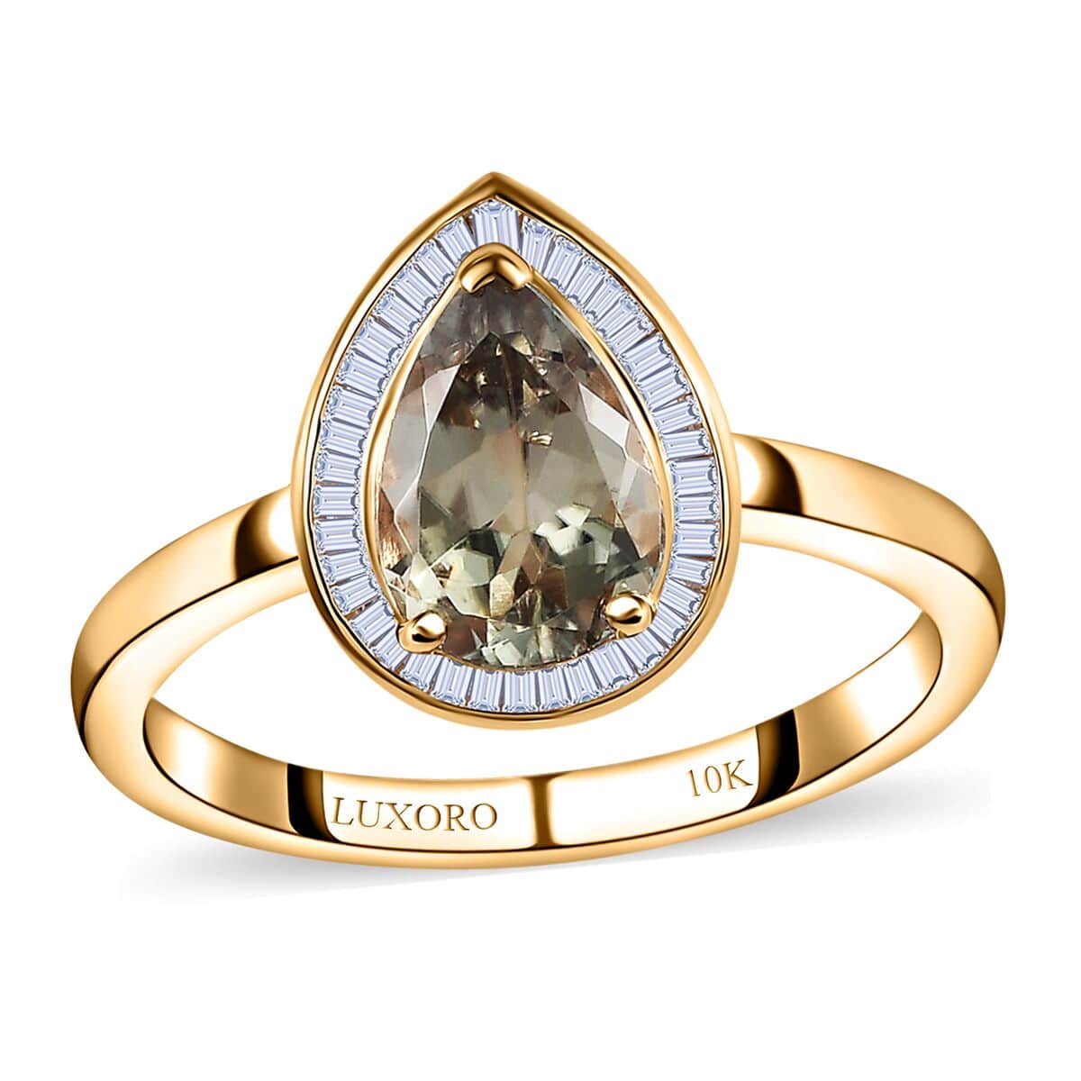 Luxoro 10K Yellow Gold AAA Turkizite and G-H I2 Diamond Halo Ring (Size 7.0) 2.40 ctw image number 0