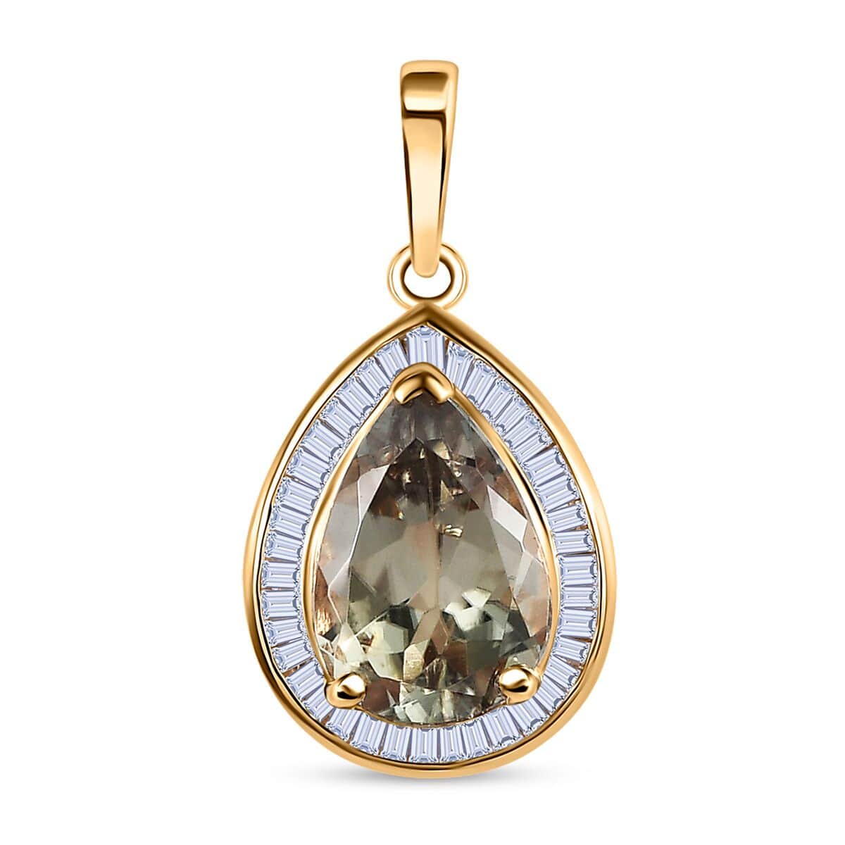 Luxoro 10K Yellow Gold AAA Turkizite and G-H I2 Diamond Halo Pendant 2.40 ctw image number 0