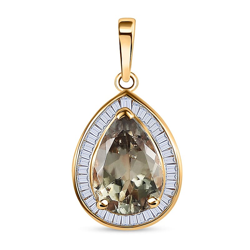 Luxoro AAA Turkizite and G-H I2 Diamond 2.40 ctw Halo Pendant in 10K Yellow Gold