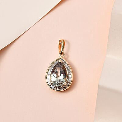 Luxoro AAA Turkizite and G-H I2 Diamond 2.40 ctw Halo Pendant in 10K Yellow Gold