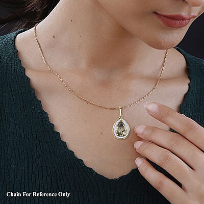 Luxoro AAA Turkizite and G-H I2 Diamond 2.40 ctw Halo Pendant in 10K Yellow Gold