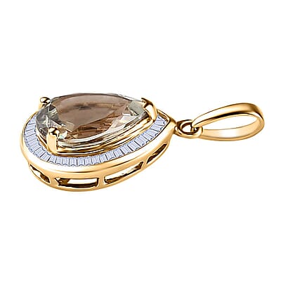 Luxoro AAA Turkizite and G-H I2 Diamond 2.40 ctw Halo Pendant in 10K Yellow Gold
