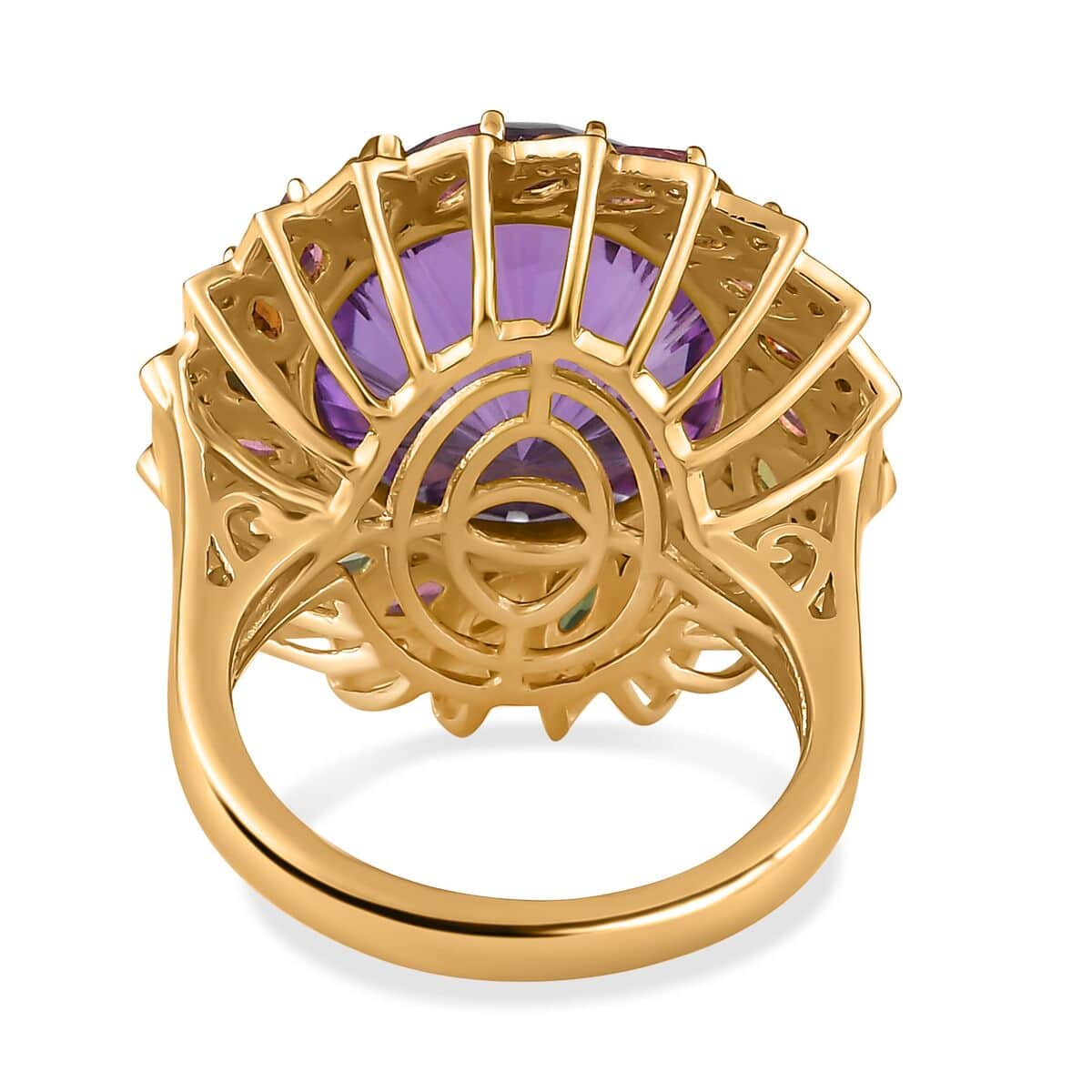 Starburst Cut African Amethyst, Multi-Tourmaline and White Zircon Floral Ring in Vermeil Yellow Gold Over Sterling Silver (Size 8.0) 14.50 ctw image number 4