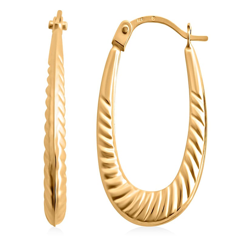 14K Yellow Gold Textured Hoop Earrings 0.55 Grams