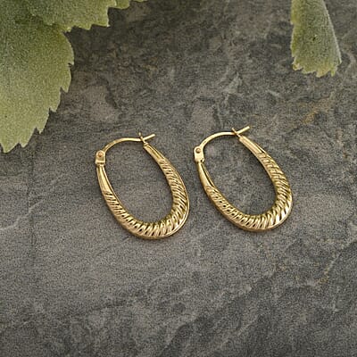 14K Yellow Gold Textured Hoop Earrings 0.55 Grams