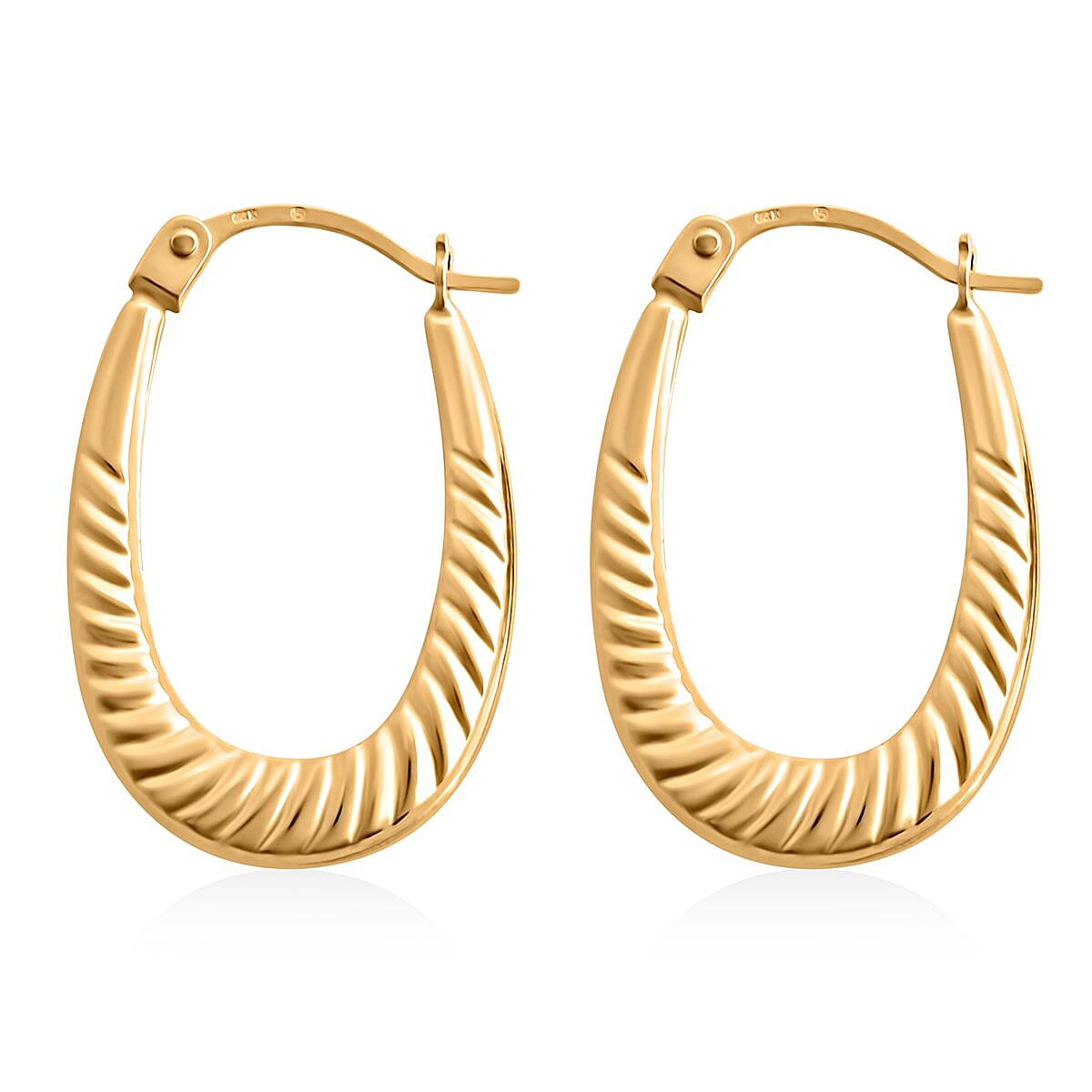 14K Yellow Gold Textured Hoop Earrings 0.55 Grams