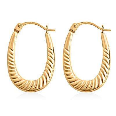 14K Yellow Gold Textured Hoop Earrings 0.55 Grams