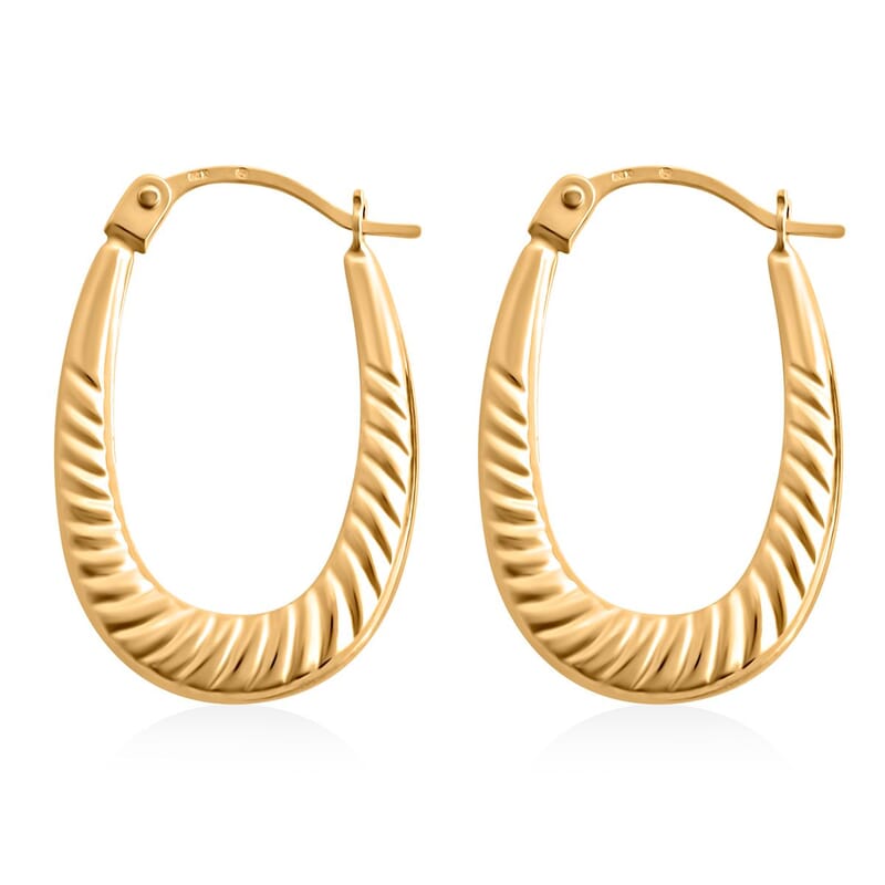 14K Yellow Gold Textured Hoop Earrings 0.55 Grams