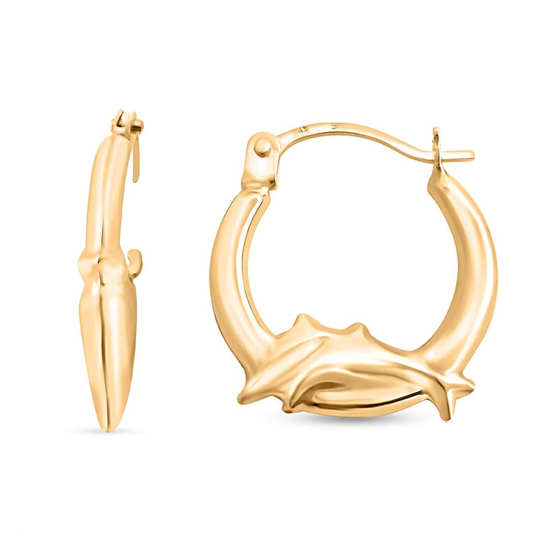 14K Yellow Gold Dolphin Hoop Earrings 0.48 Grams
