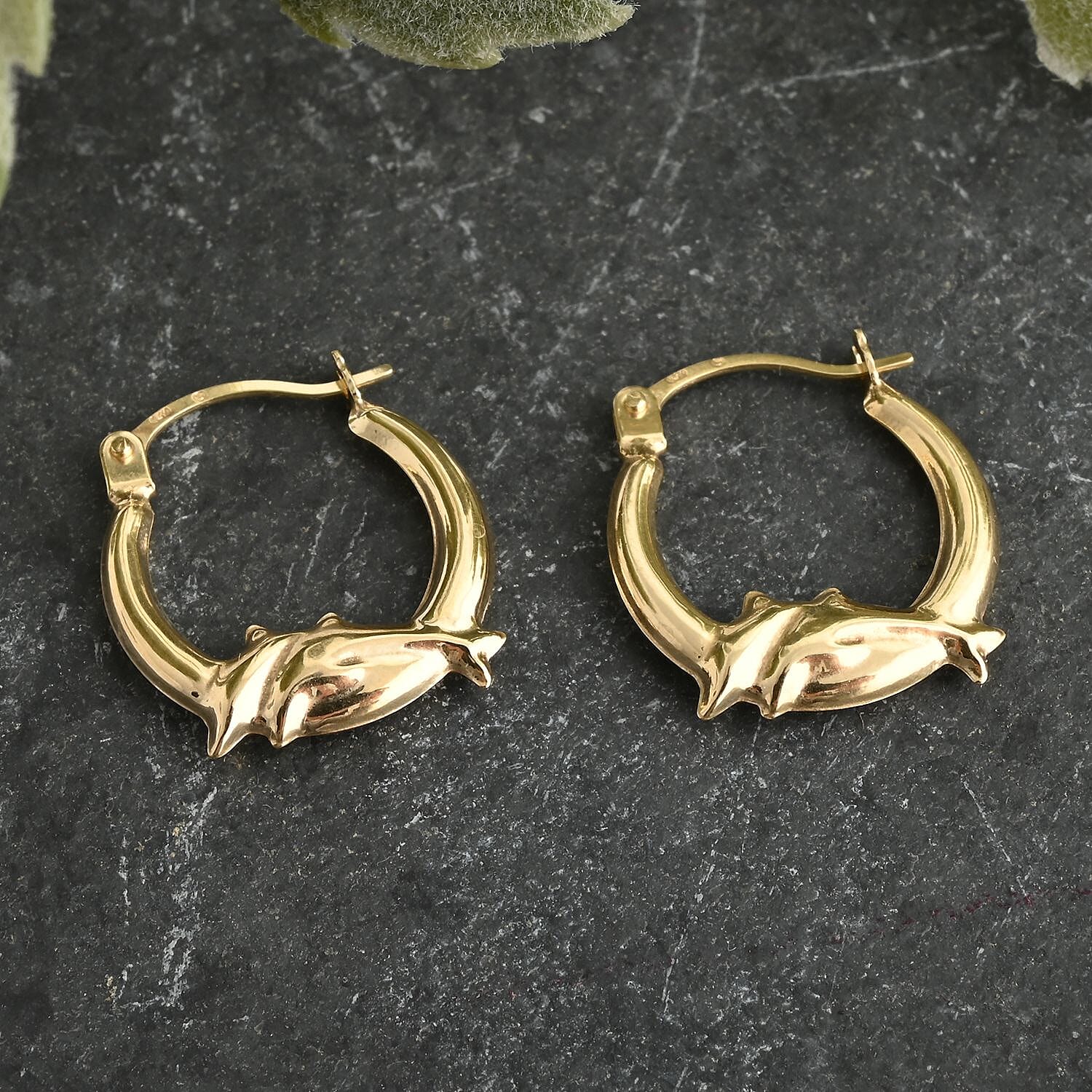 14K Yellow Gold Dolphin Hoop Earrings 0.48 Grams