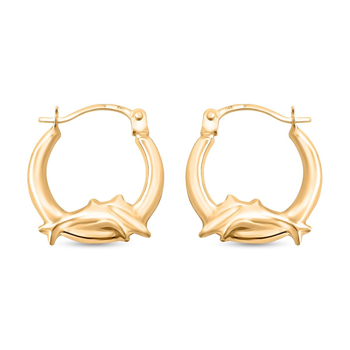 14K Yellow Gold Dolphin Hoop Earrings 0.48 Grams