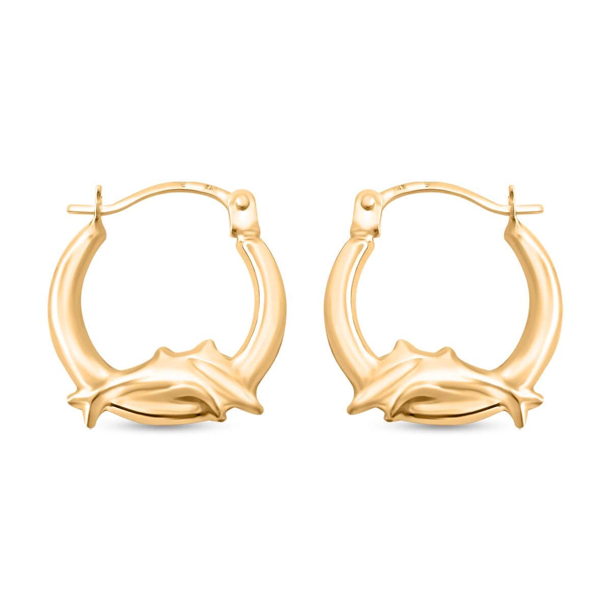 14K Yellow Gold Dolphin Hoop Earrings 0.48 Grams image number 3