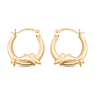 14K Yellow Gold Dolphin Hoop Earrings 0.48 Grams