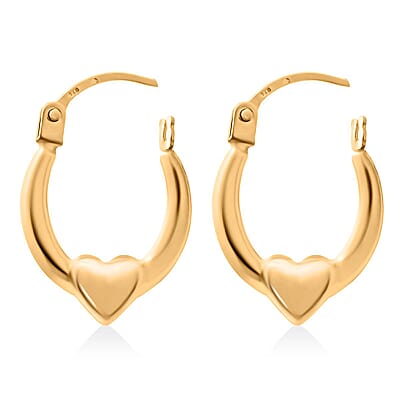 14K Yellow Gold Heart Hoop Earrings 0.37 Grams