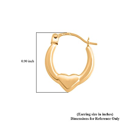 14K Yellow Gold Heart Hoop Earrings 0.37 Grams