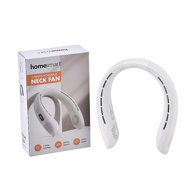 White Portable Bladeless Neck Fan with Display Screen and 3 Speed Mode (4000 mAh)