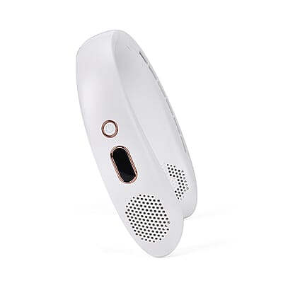 White Portable Bladeless Neck Fan with Display Screen and 3 Speed Mode (4000 mAh)