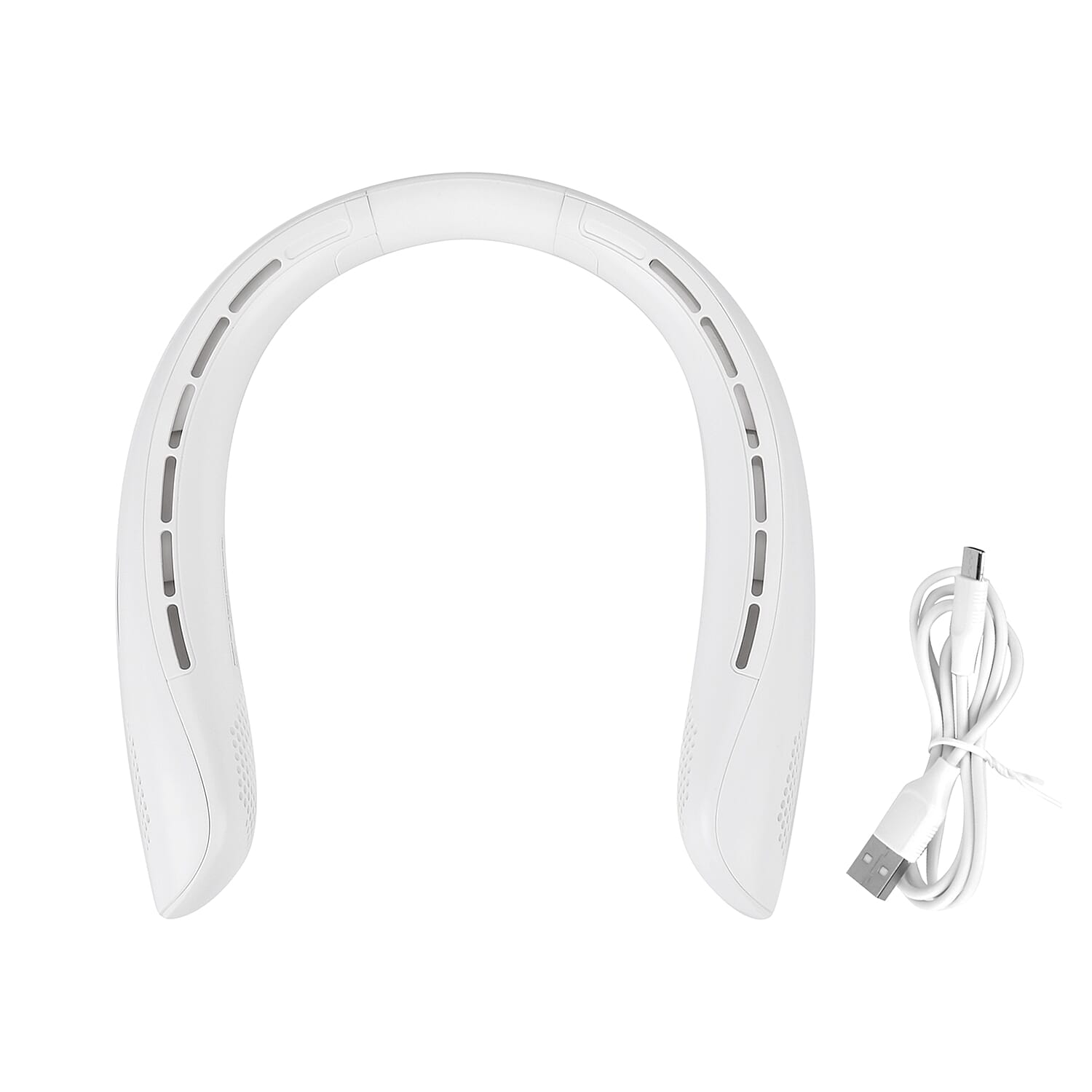 White Portable Bladeless Neck Fan with Display Screen and 3 Speed Mode (4000 mAh)