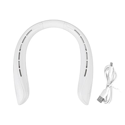 White Portable Bladeless Neck Fan with Display Screen and 3 Speed Mode (4000 mAh)