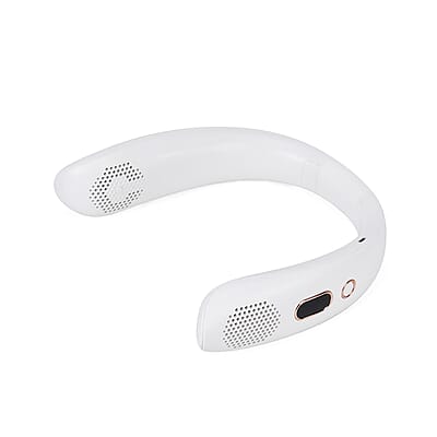 White Portable Bladeless Neck Fan with Display Screen and 3 Speed Mode (4000 mAh)