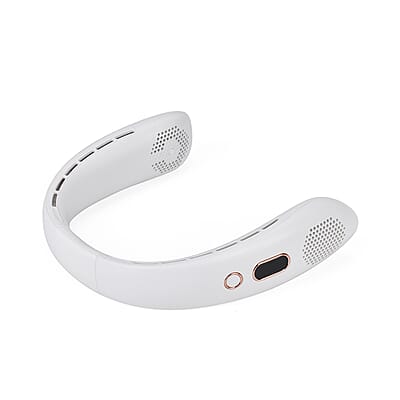 White Portable Bladeless Neck Fan with Display Screen and 3 Speed Mode (4000 mAh)