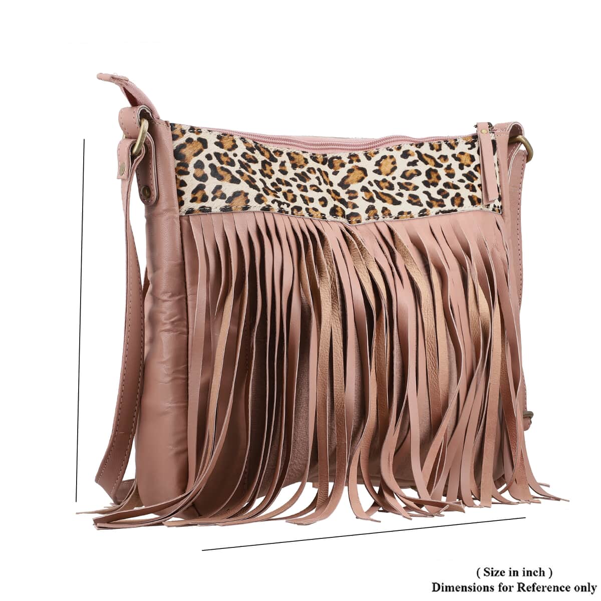 Mauve Genuine Leather Leopard Print RFID Messenger Sling Bag with Fringes and Leather Earrings image number 7