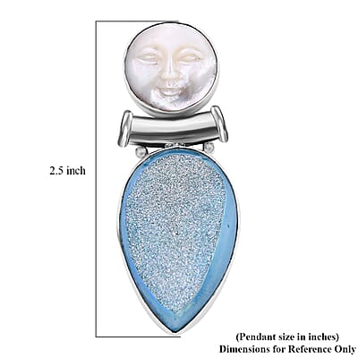 Sajen Silver Rainbow Paraiba Drusy Quartz and Mother Of Pearl Carved Pendant in Sterling Silver 45.00 ctw