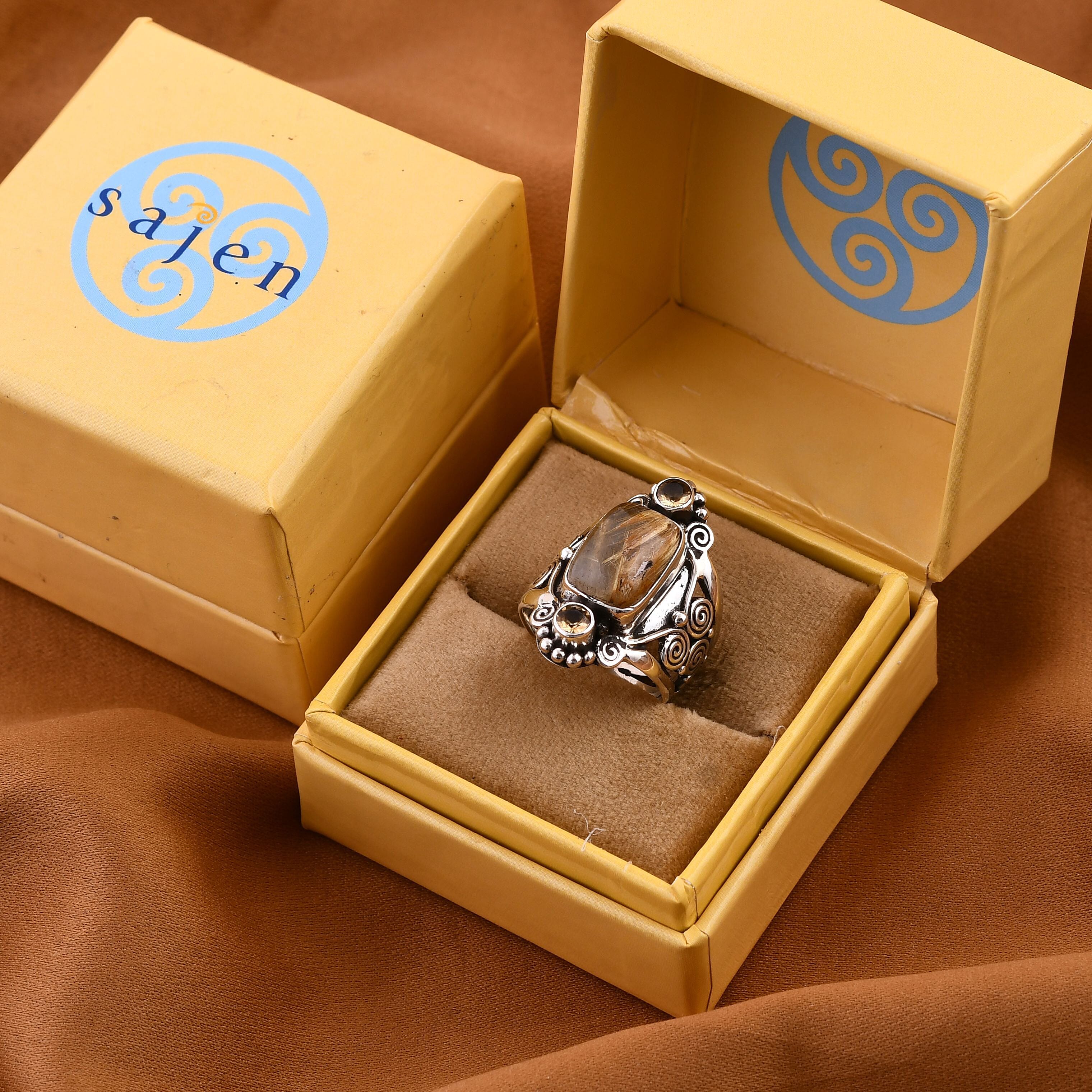 Sajen Silver Rutilated Golden Quartz and Brazilian Citrine 7.40 ctw Ring in Sterling Silver (Size 10.0)