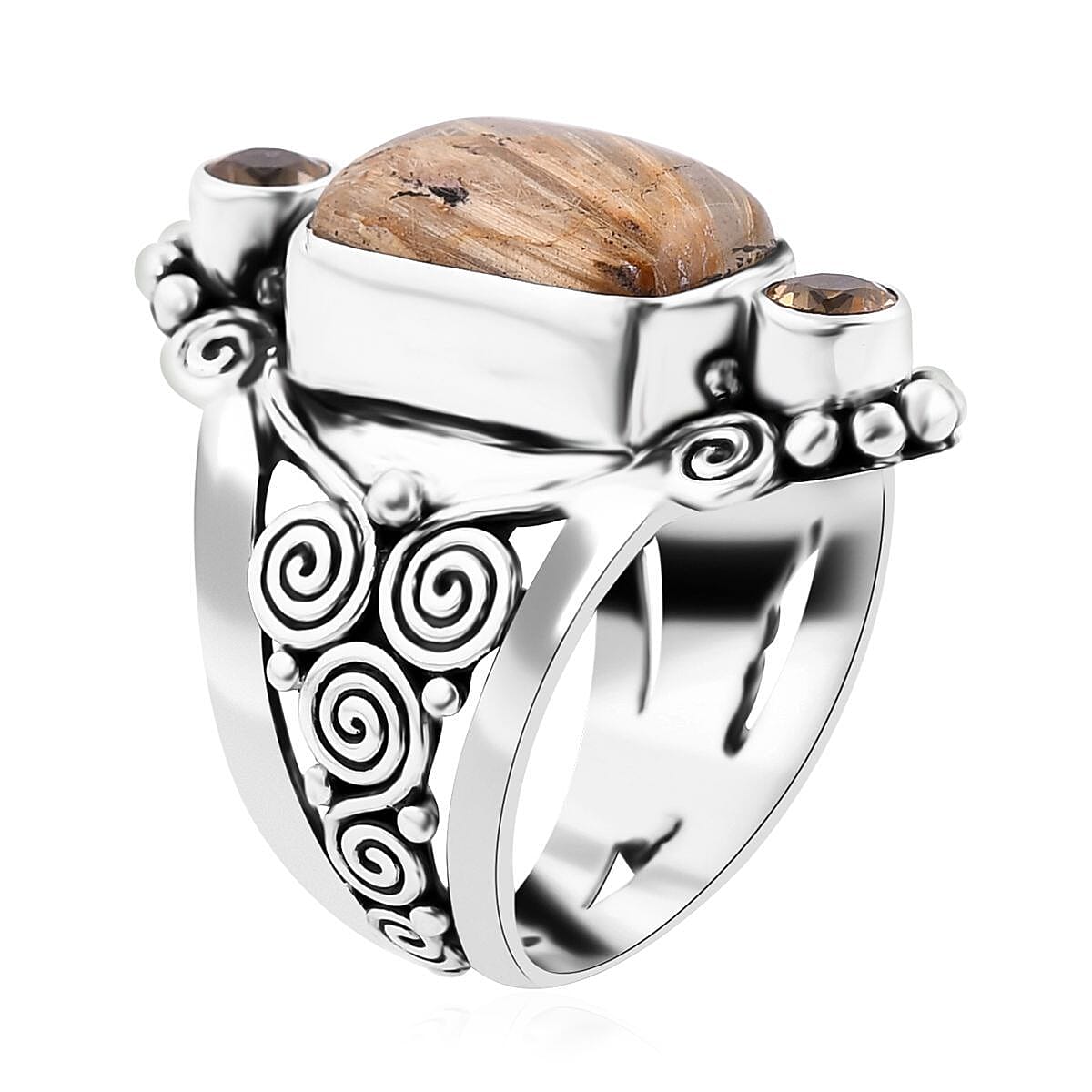 Sajen Silver Rutilated Golden Quartz and Brazilian Citrine 7.40 ctw Ring in Sterling Silver (Size 10.0)