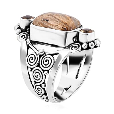 Sajen Silver Rutilated Golden Quartz and Brazilian Citrine 7.40 ctw Ring in Sterling Silver (Size 10.0)